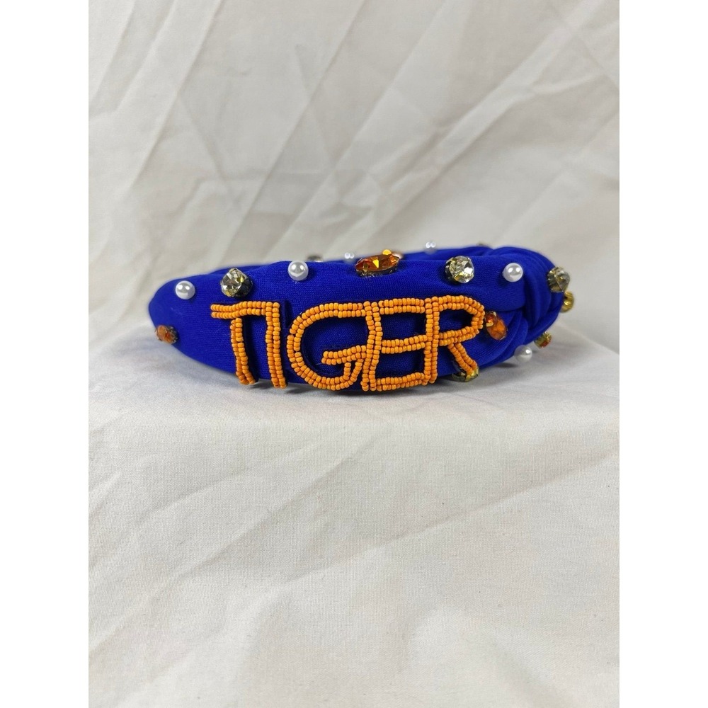 Unbranded Tiger Headband Women Blue Excellent Beaded Rhinestone Knotted Tailgate